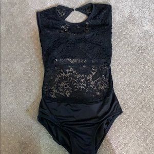Chelsea B all black with lace leotard